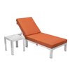 Leisuremod Chelsea Modern Outdoor Weathered Grey Chaise Lounge Chair With Side Table & Orange Cushions CLTWGR-77OR